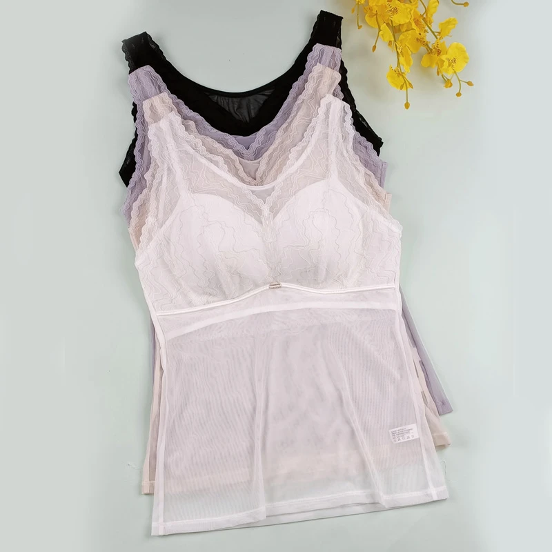 美背吊带蕾丝背心女士性感聚拢无钢圈免穿文胸打底内衣带胸垫5218