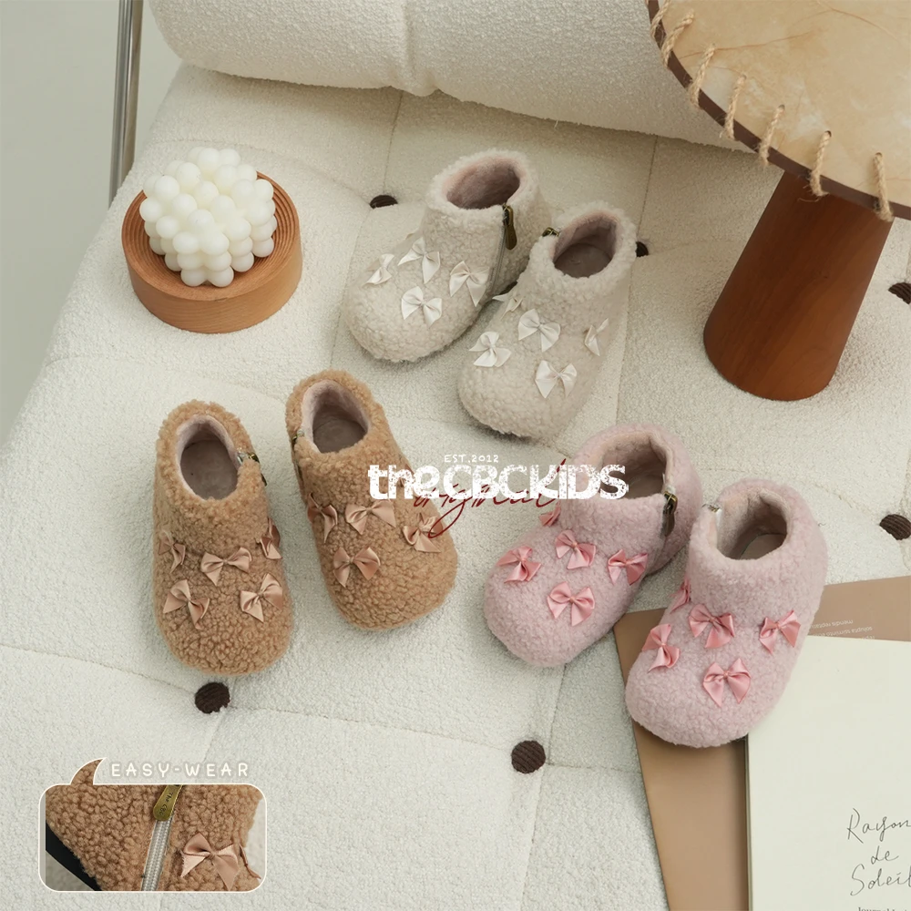 ɪɴꜱ冬季女童雪地靴保暖加绒棉鞋蝴蝶结公主软底童鞋 248151