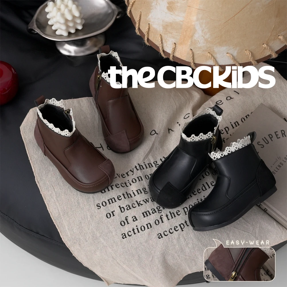 The CBC『法式蕾边』女童烟筒靴中古儿童宽头德比切尔西靴247005