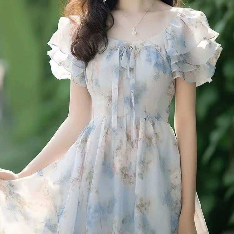 法式小香风碎花连衣裙子夏装女收腰显瘦2024年新款公主风裙女
