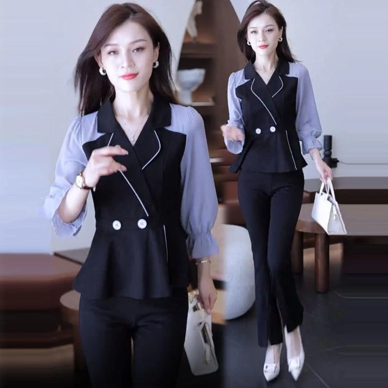 套装女2024秋装新款时尚减龄设计感小众气质小衫百搭阔腿裤两件套