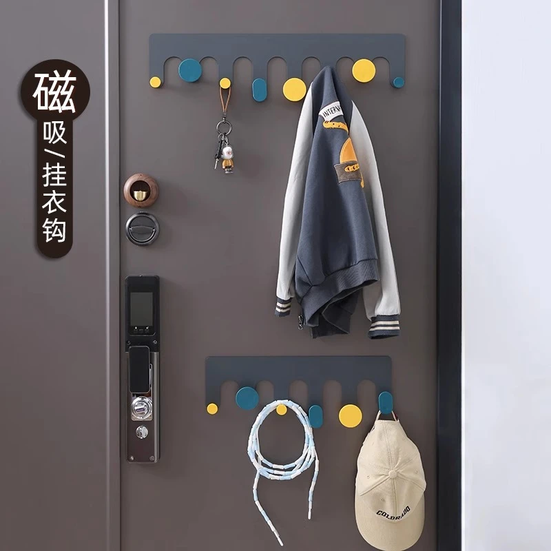 磁吸挂钩高档入户门门后收纳挂衣钩防盗门挂衣架玄关免打孔置物架