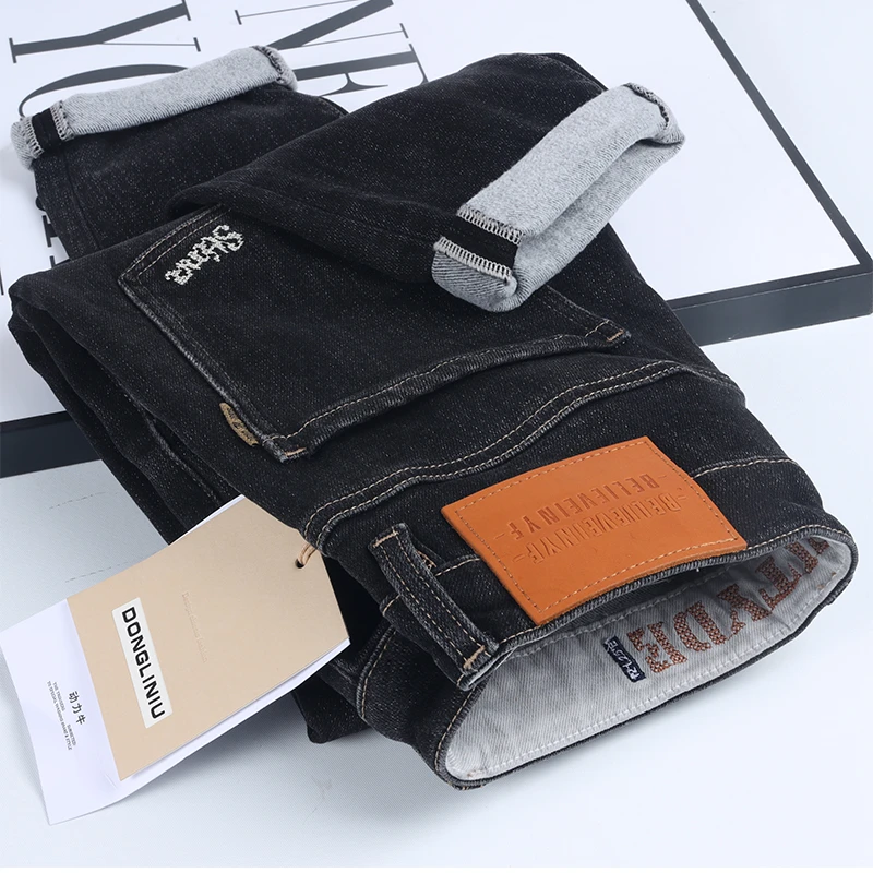 DN9061男牛仔裤子薄绒内磨毛厚小脚修身男裤冬季款加绒加厚