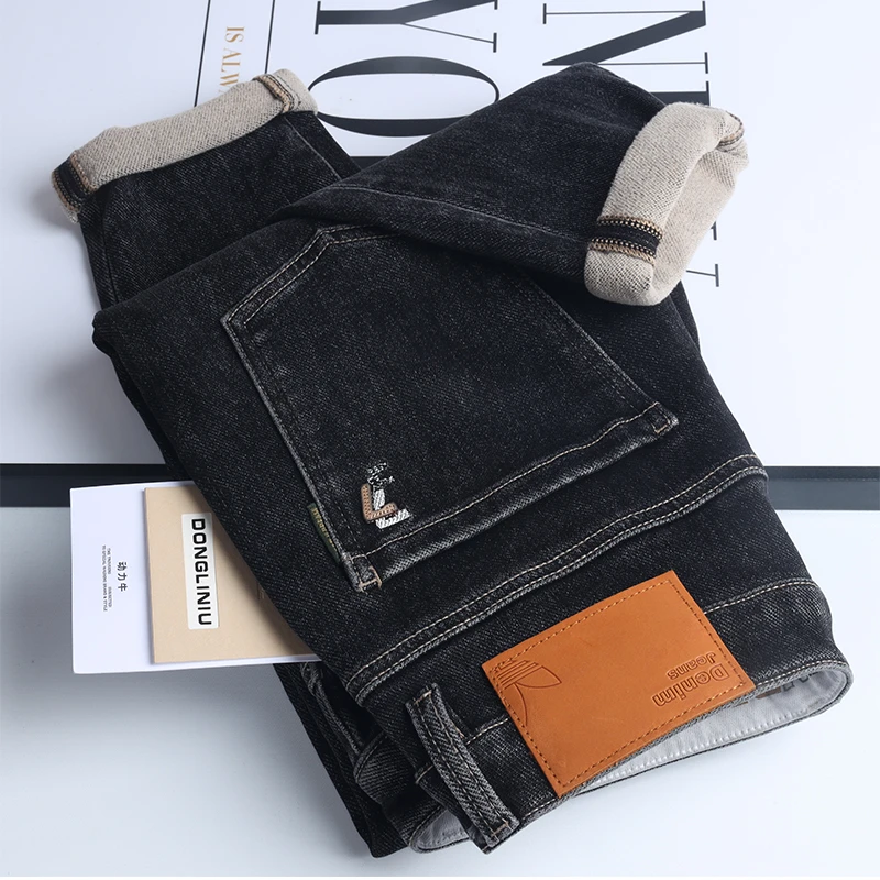 动力牛DN9065冬季薄绒磨毛牛仔裤男高端柔软面料实体店现货小脚裤