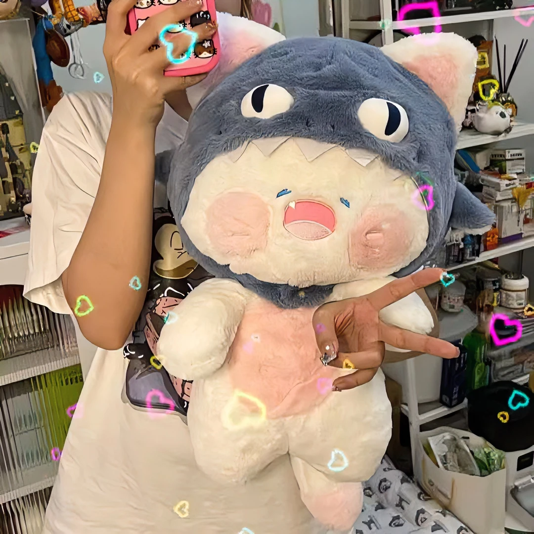 网红鲨猫玩偶可爱猫咪毛绒玩具公仔布娃娃睡觉抱枕生日礼物送女孩