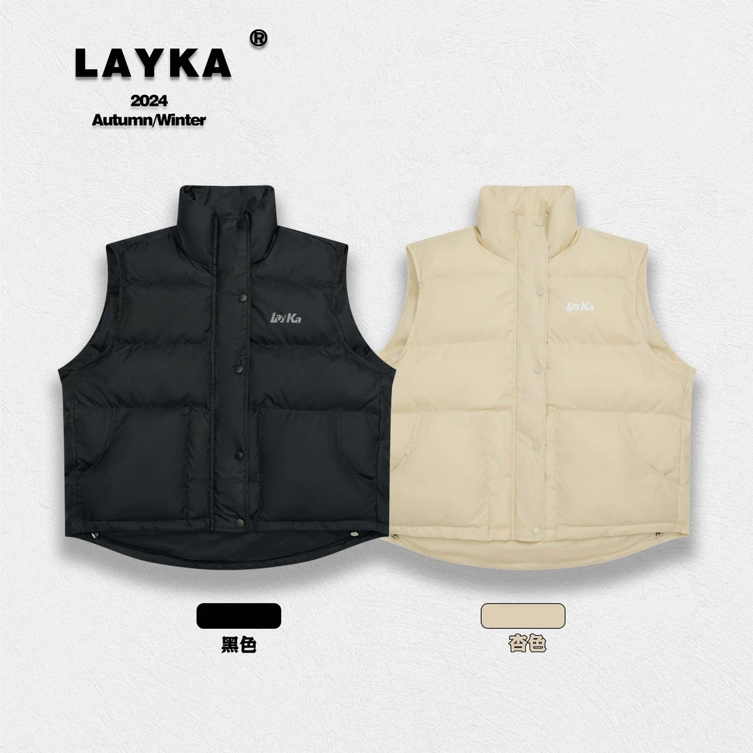 Layka美式基础款纯色马甲棉服男女同款冬季新款情侣加厚无袖外套