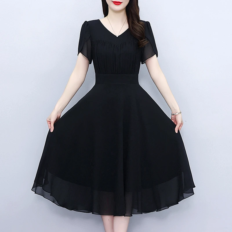 24新款夏季律动莫兰迪纯色时尚气质显瘦松紧腰轻奢长裙连衣裙