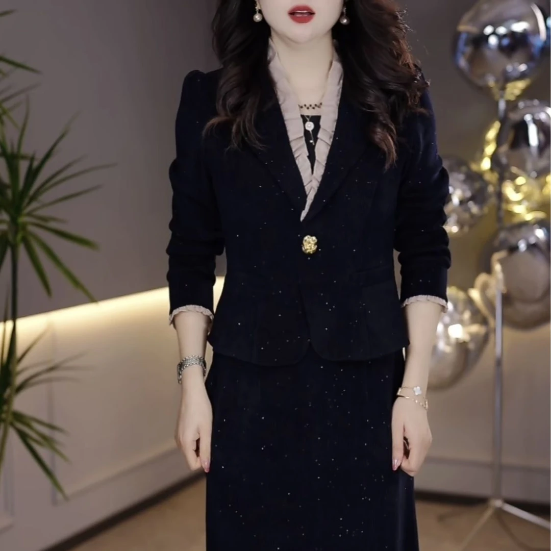 现货 2024秋冬新款雪尼尔大码女装连衣裙时尚假两件套拼接中长裙