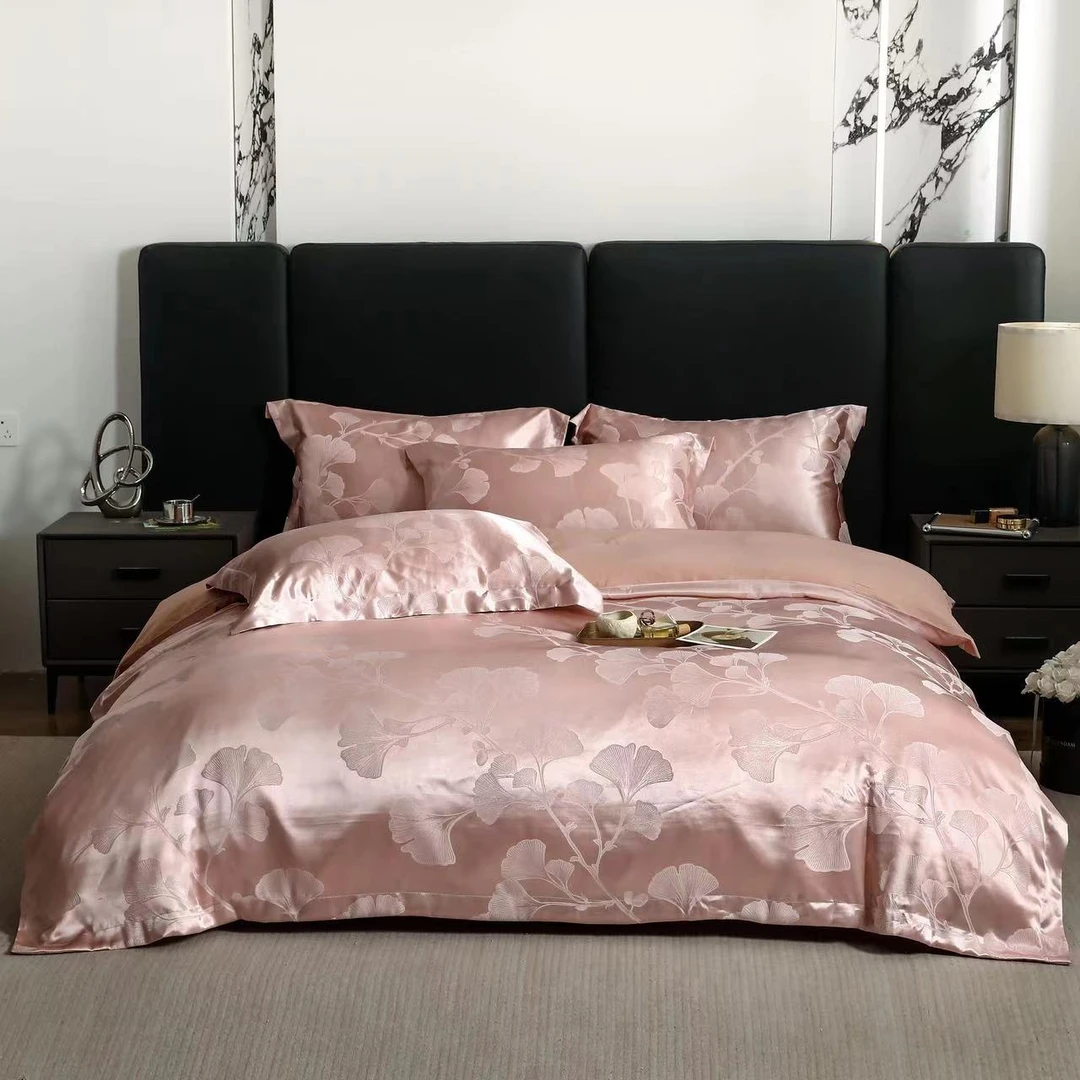 银杏叶     轻奢贡缎色织提花四件套