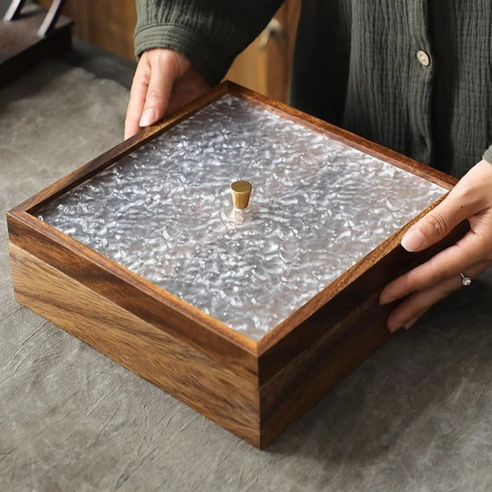 木制零食盒子带盖胡桃木分格家用点心盘方钵托盘方形果盒水果盘子