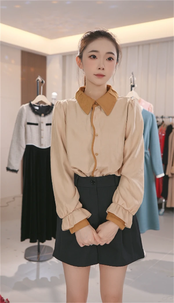 W2232秋季长袖新款衬衫女款复古法式气质显瘦时尚上衣