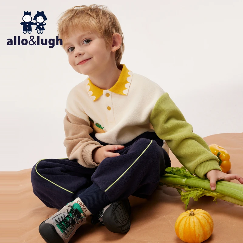 allo&lugh2024新款秋季童装男童圆领卫衣裤子摇粒绒套装