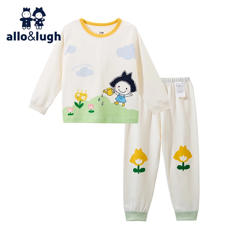 阿路和如儿童装秋冬2024新秋衣秋裤女宝印花分体内衣套装家居服