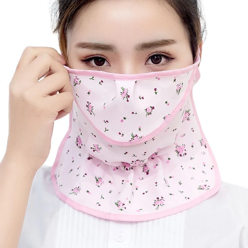 夏季冰感防晒口罩护脸面罩女护颈冰丝碎花开鼻透气遮脸骑行可调节