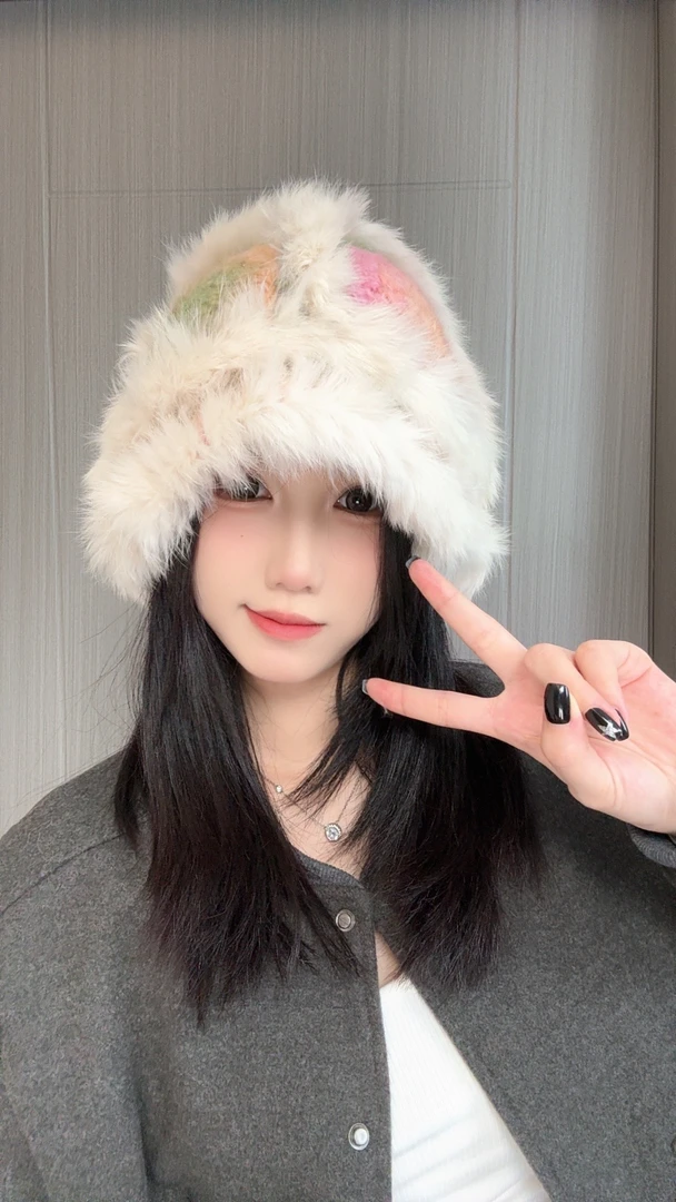 2415-【醒狮渔夫帽】网红针织时尚百搭编织加绒毛绒韩版保暖女加厚