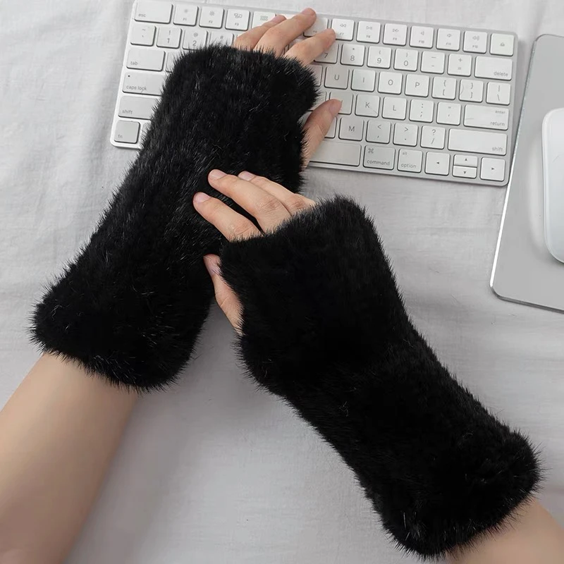 （大群推荐）2025时尚新款高档水貂毛半指手套