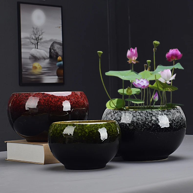 浮萍一叶莲碗莲睡莲花盆水培植物无孔花盆铜钱草水仙仿古花盆陶瓷