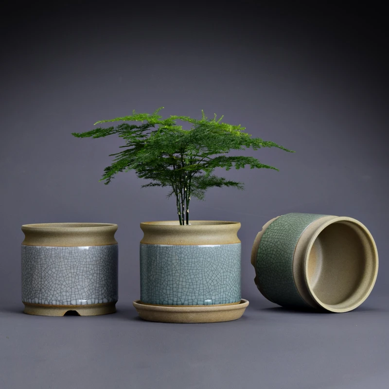 简约粗陶哥窑陶瓷蝴蝶兰专用花盆开片纹绿植花盆绿萝白掌文竹器皿