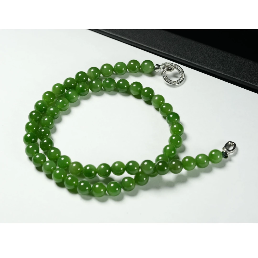 L08B01和田玉碧玉阳绿女神链合金扣头珠径8mm时尚轻奢气质百搭