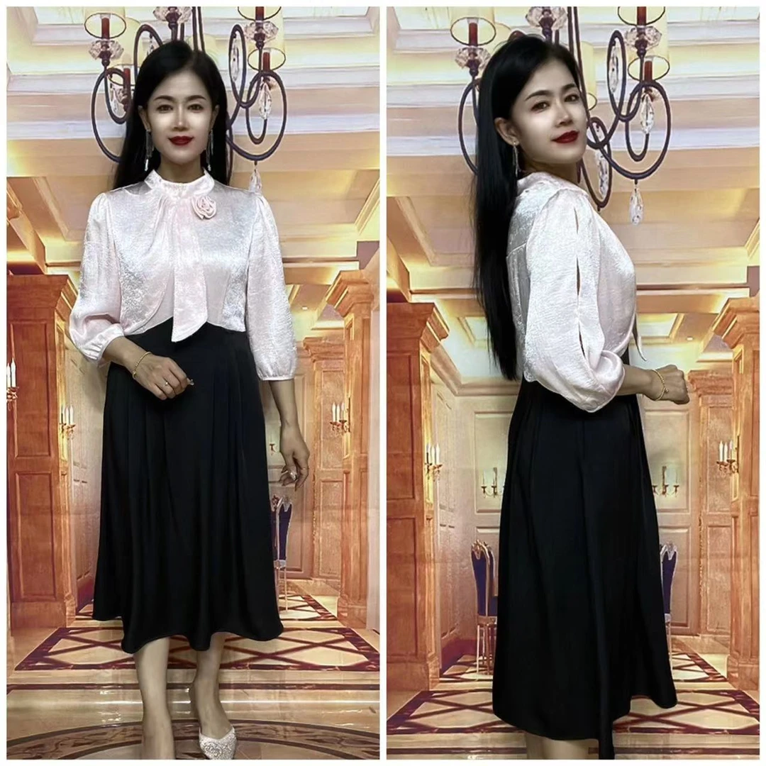 TD122款假两件潮流时尚气质连衣裙