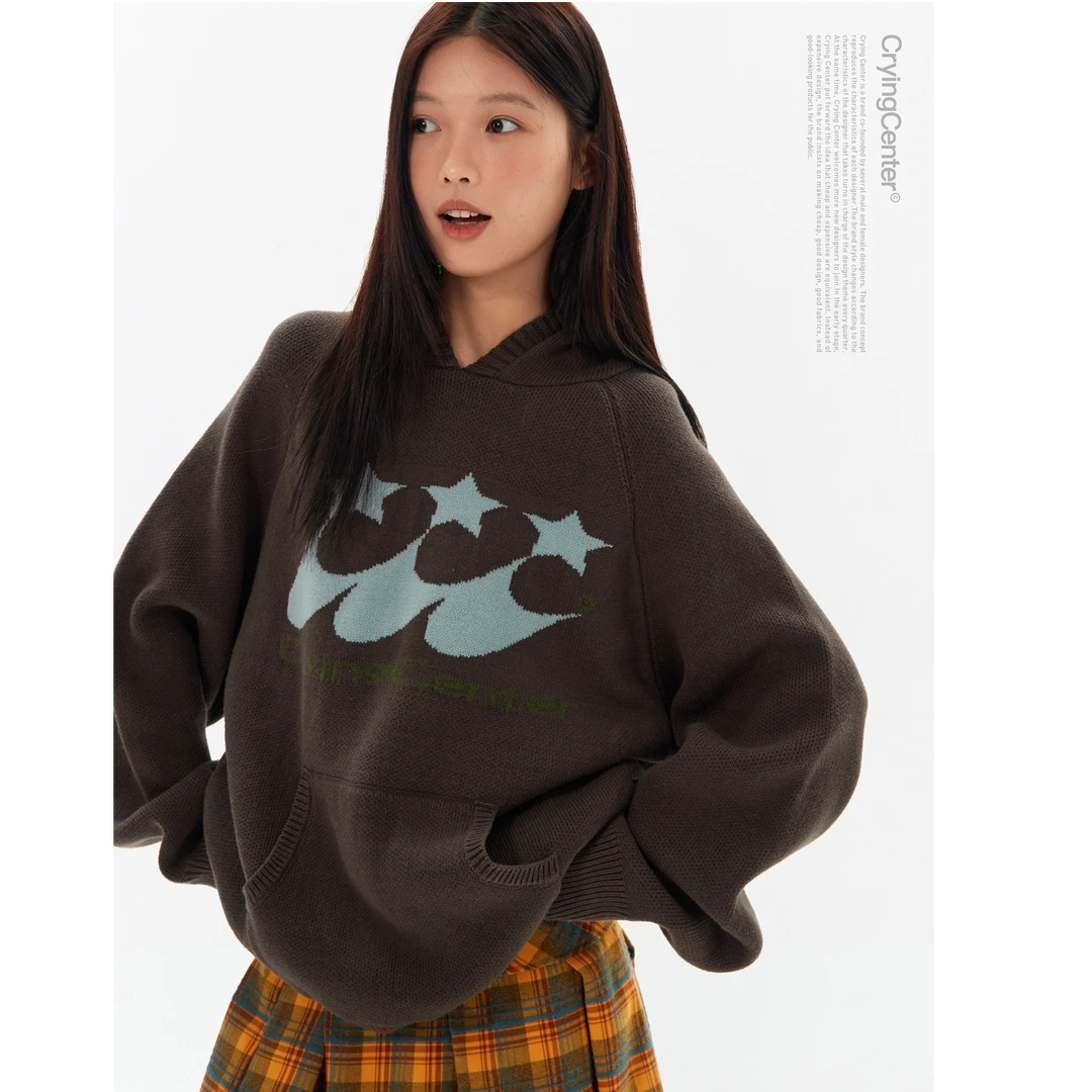 Crying center/哭喊中心复古彗星戴帽插袋针织毛衣