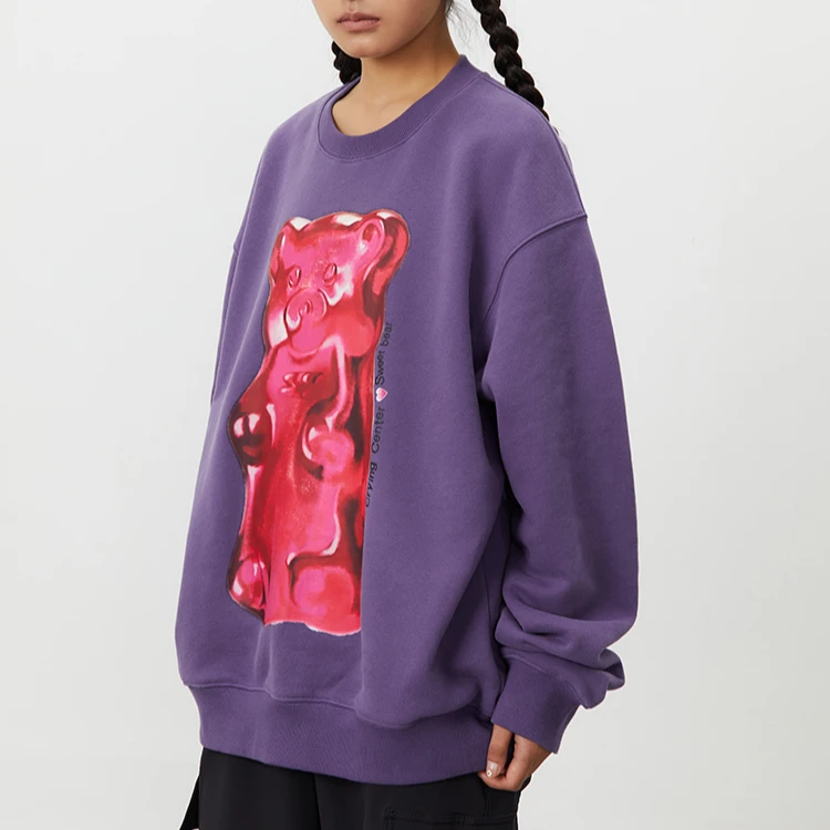 Crying center/哭喊中心秋冬保暖厚实莓紫色手绘小熊软糖印花卫衣