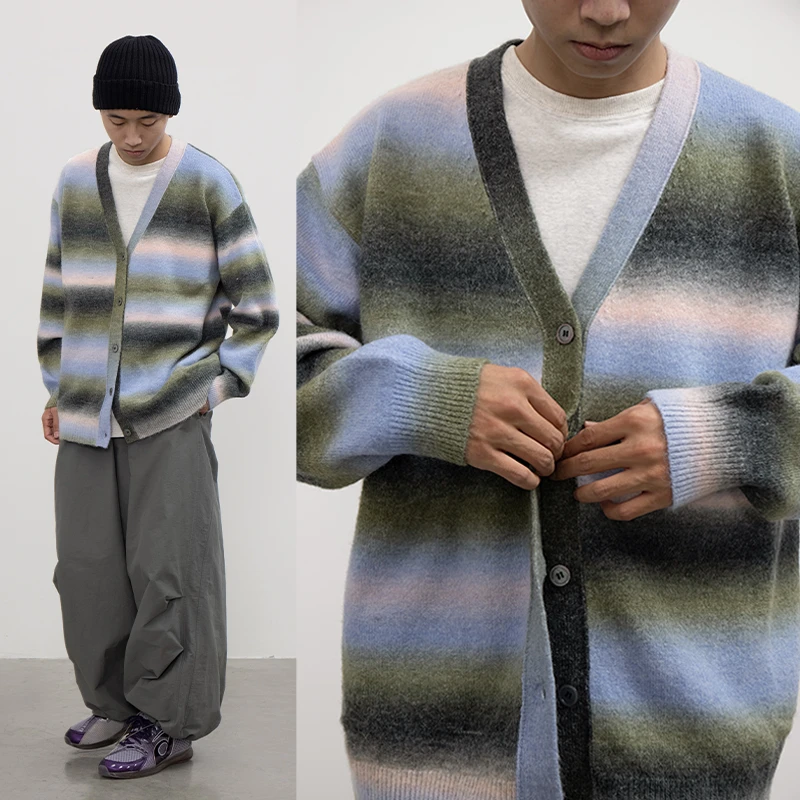 Crying center/哭喊中心湖水蓝绿渐变针织开衫 哭喊中心大码