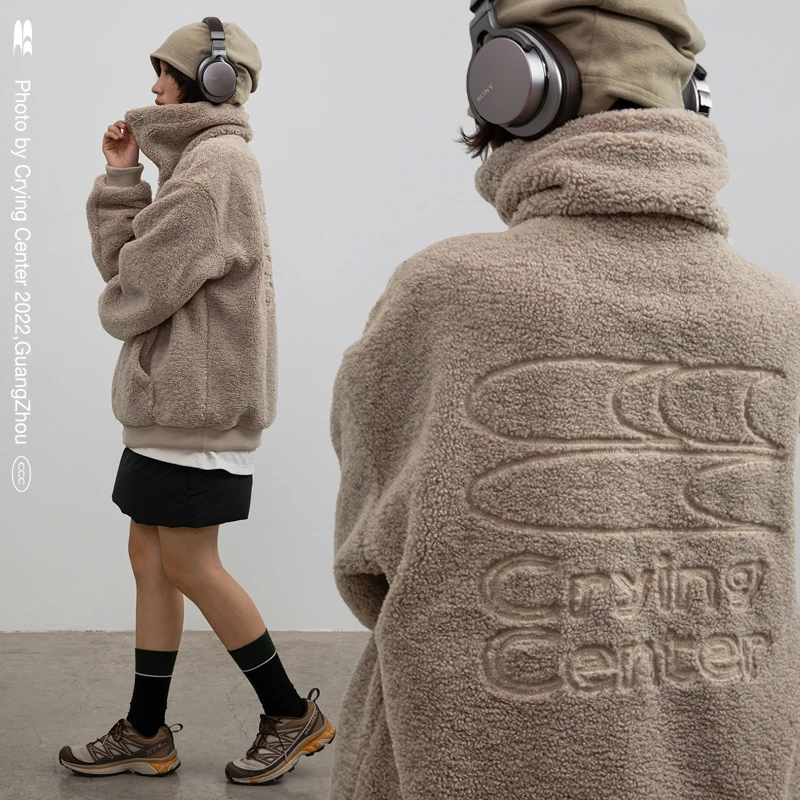 Crying center/哭喊中心双面穿绒感高领立领外套夹克 冬季保暖