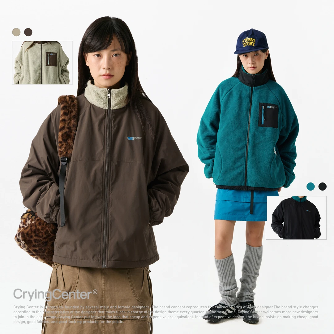 Crying center/哭喊中心双面穿摇粒绒拼接风衣料夹克外套