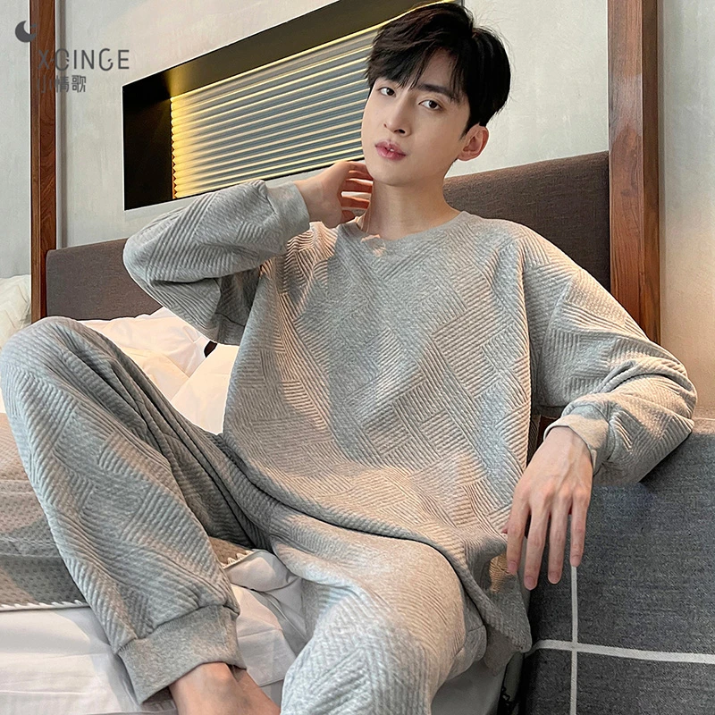 小情歌睡衣男士春秋季纯棉老钱风简约轻奢宽松休闲ins家居服套装