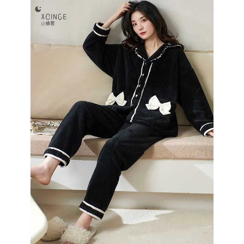 XIAOQINGGE/小情歌雪花绒睡衣女秋冬款加厚加绒法兰绒冬季家居服