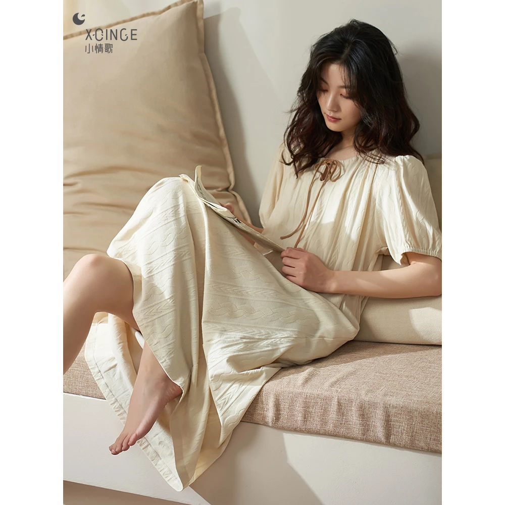 夏季睡裙女春秋新款宽松睡衣薄款纯棉可外穿家居服连衣裙睡衣裙