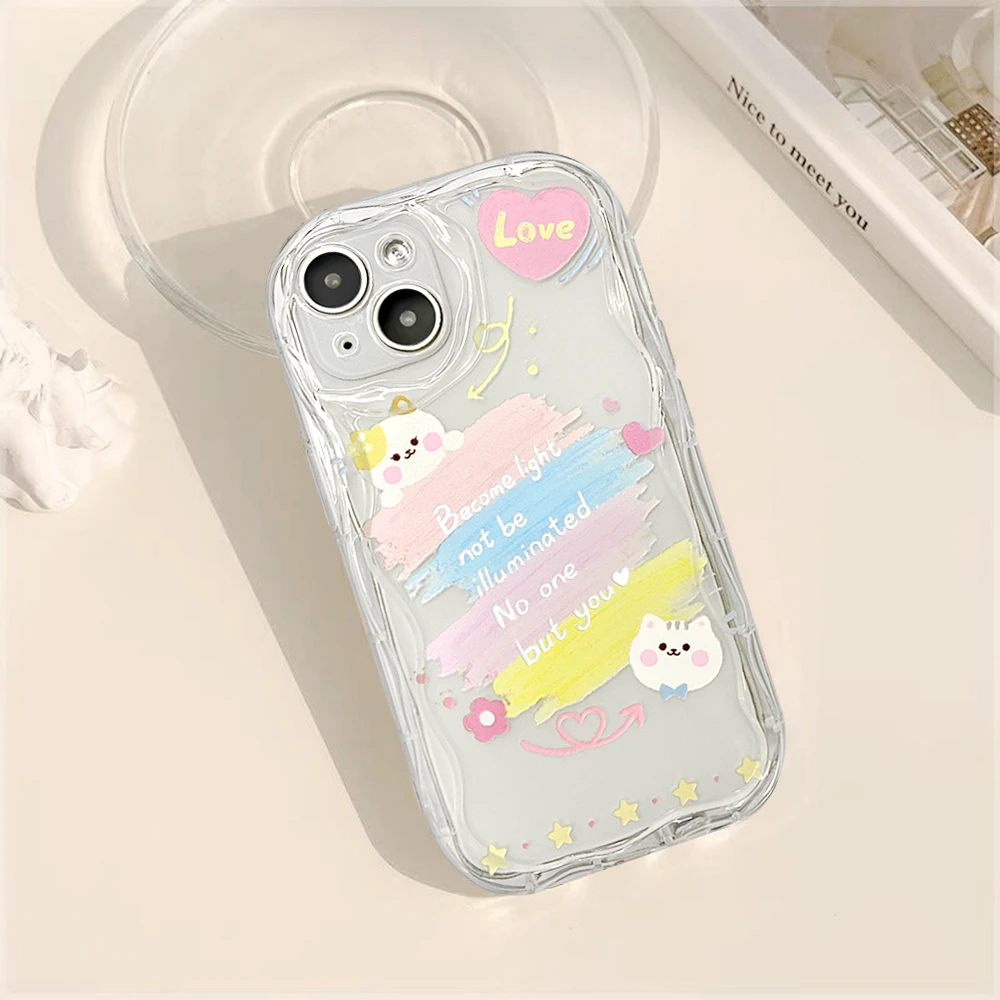 适用苹果/华为/OPPO/VIVO/小米Z 彩虹颜料油画小猫透明手机壳女