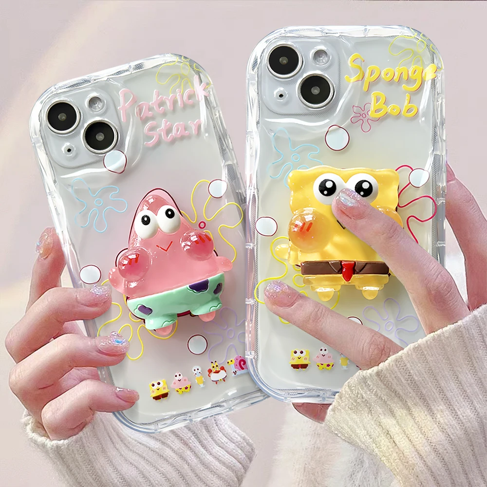 可爱立体海绵宝派大星透明手机壳 适用苹果/华为/OPPO/VIVO/小米