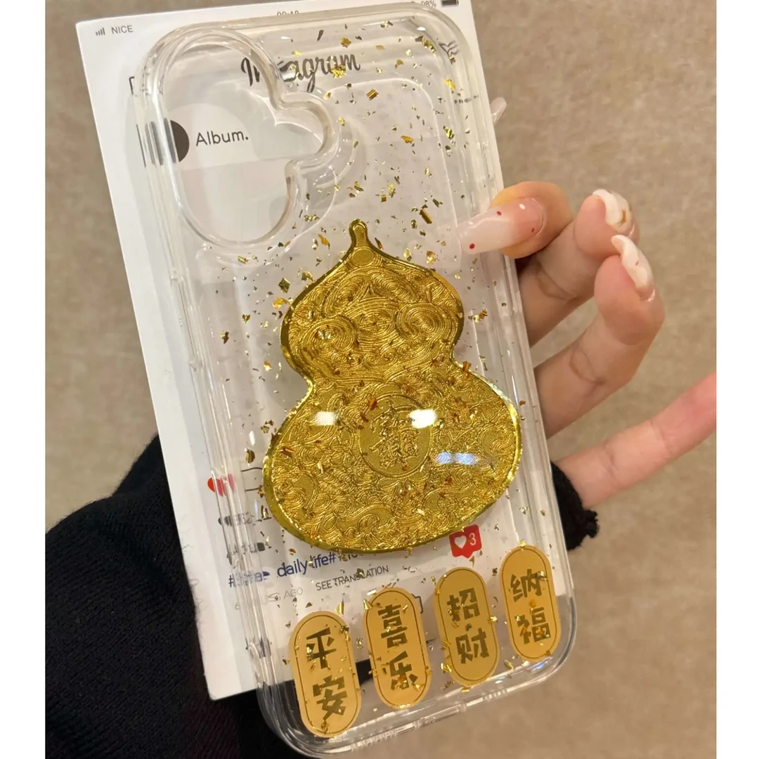 新国风金箔适用华为mate60苹果oppo小米15/14/13防摔vivo手机壳