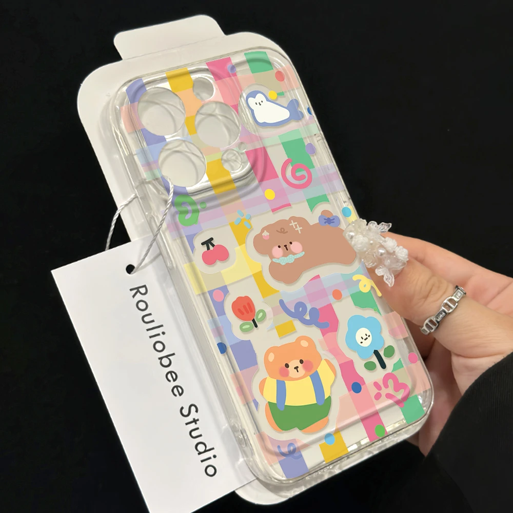 涂鸦格纹动物适用iphone15苹果14手机壳13promax华为vivo小米轻薄