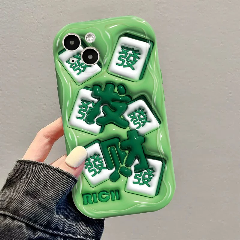 个性3D感发财麻将适用iphone15苹果14手机壳13华为vivo小米oppo套
