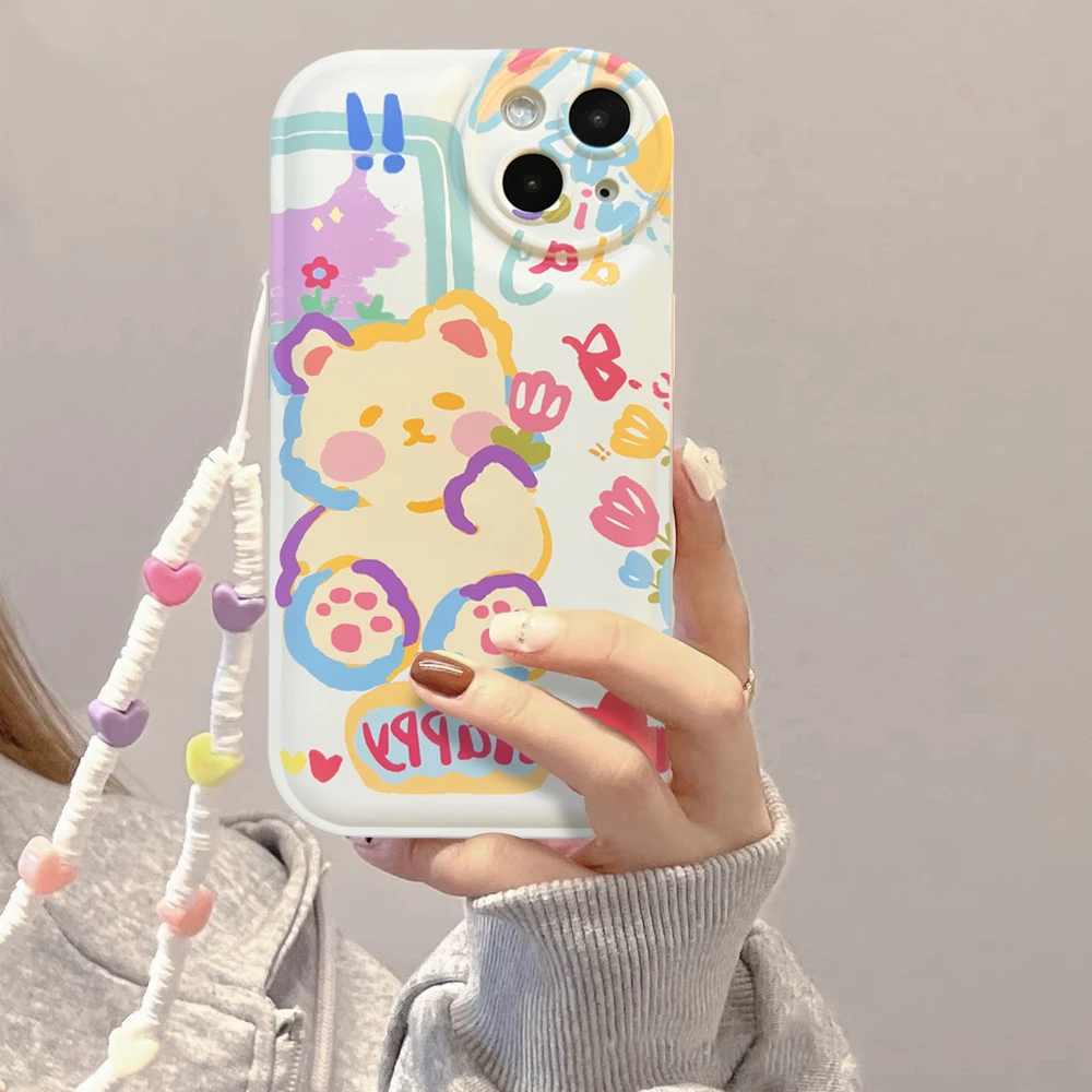适用苹果/华为/OPPO/VIVO/小米Z 可爱花里胡哨熊防摔气垫手机壳女