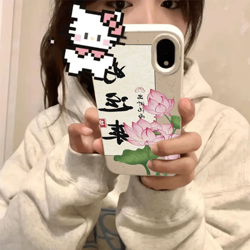 荷花适用华为mate60苹果oppo小米15/14/13promax防摔vivo手机壳女