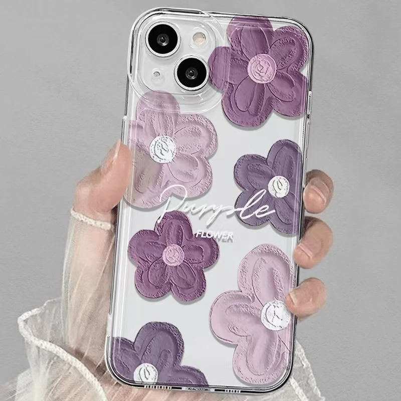 紫花适用华为mate60苹果oppo小米15/14/13promax防摔vivo手机壳女