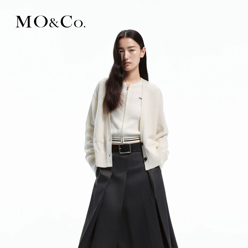 绵羊毛×山羊绒MOCO春金属标针织开衫MBD1CART02