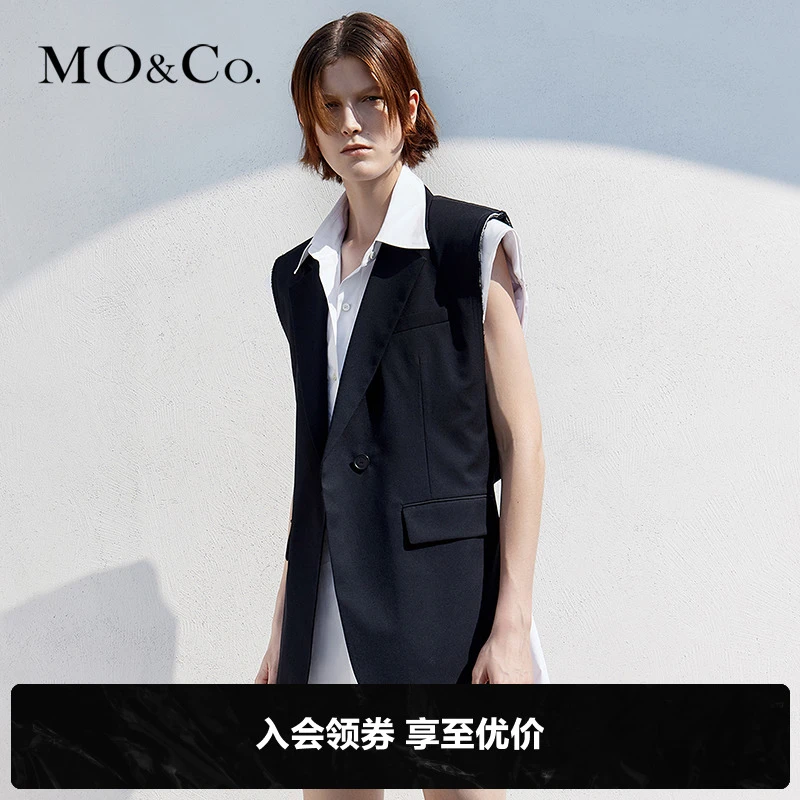 MOCO宽肩短款收腰西装无袖外套时尚休闲气质夏季设计感MBA2WAI003