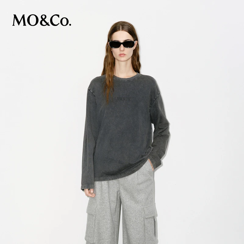 MOCO长袖T恤冬重工洗水脏旧风格圆领厚实棉质MBD4TEE008