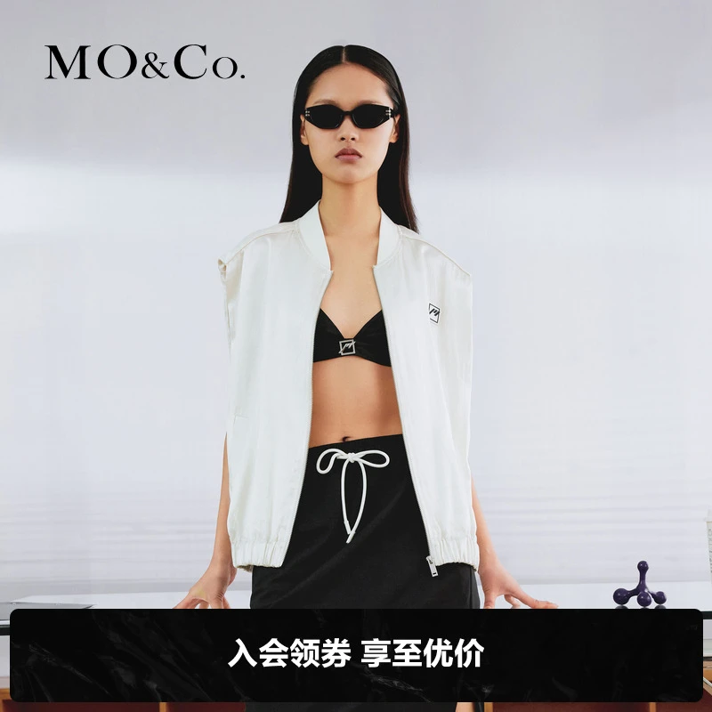 MOCO夏季设计感胶章肌理感醋酸棒球夹克外套女时尚女装MBB2JKT002