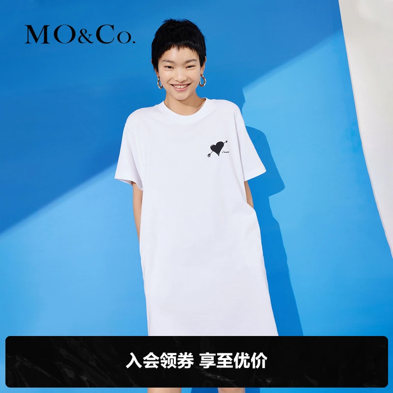 MOCO夏季爱心印花钻饰露背棉质T恤裙连衣裙女时尚女装MBB2DRS023