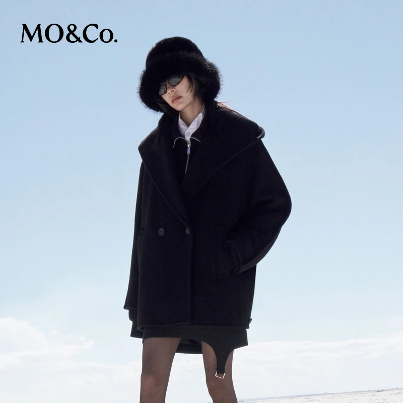MOCO外套冬毛呢连帽宽松落肩廓形大衣MBD4OVCT10