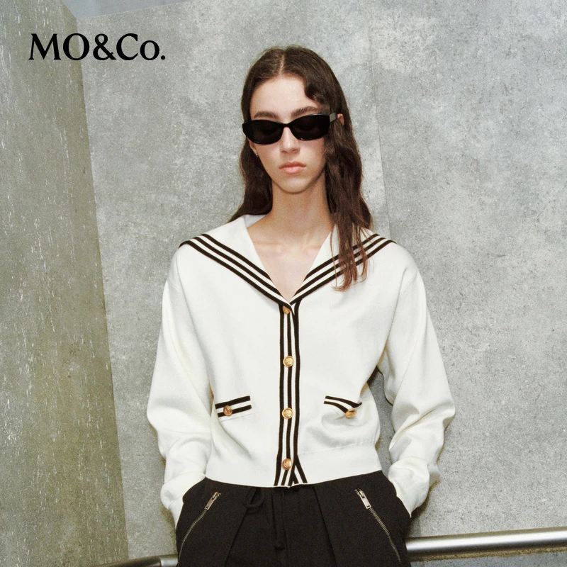 MOCO秋学院风撞色边短款时尚针织衫MBC3SWTT13