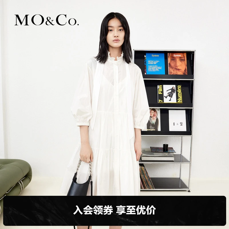 MOCO春季飘带荷叶边立领连衣裙 赠内搭宽松女时尚女装MBB1DRS009