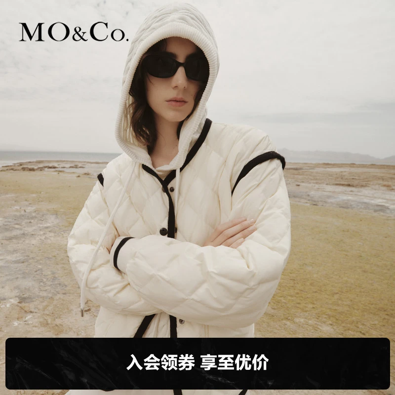 【防寒】鸭绒MOCO秋撞色边菱格纹廓形羽绒服轻职场MBC3EINT02