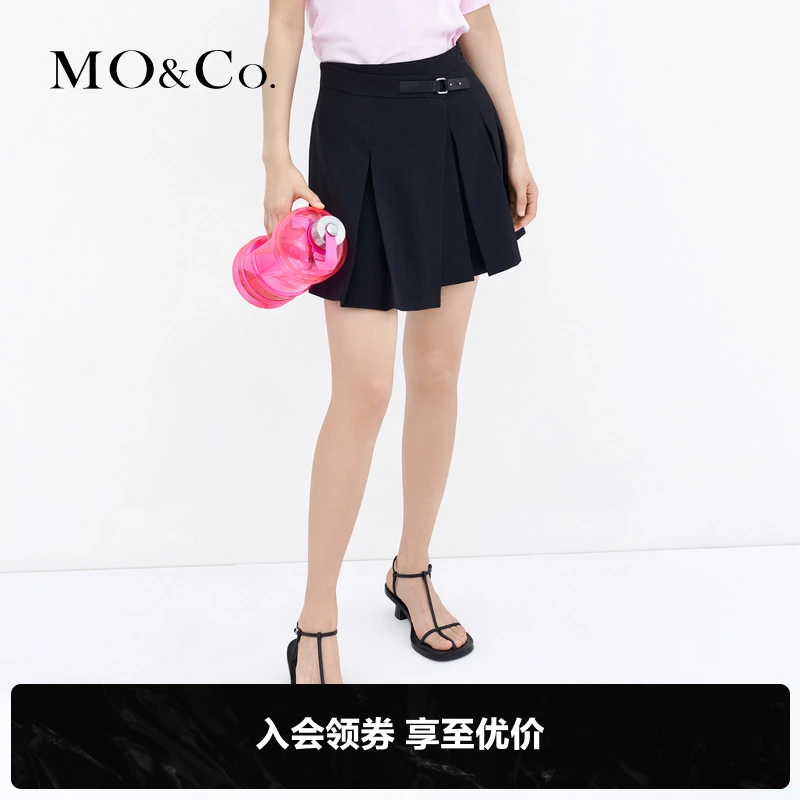 MOCO夏季小众不规则围裹式搭片百褶A字半身裙时尚女装MBB2SKTT04